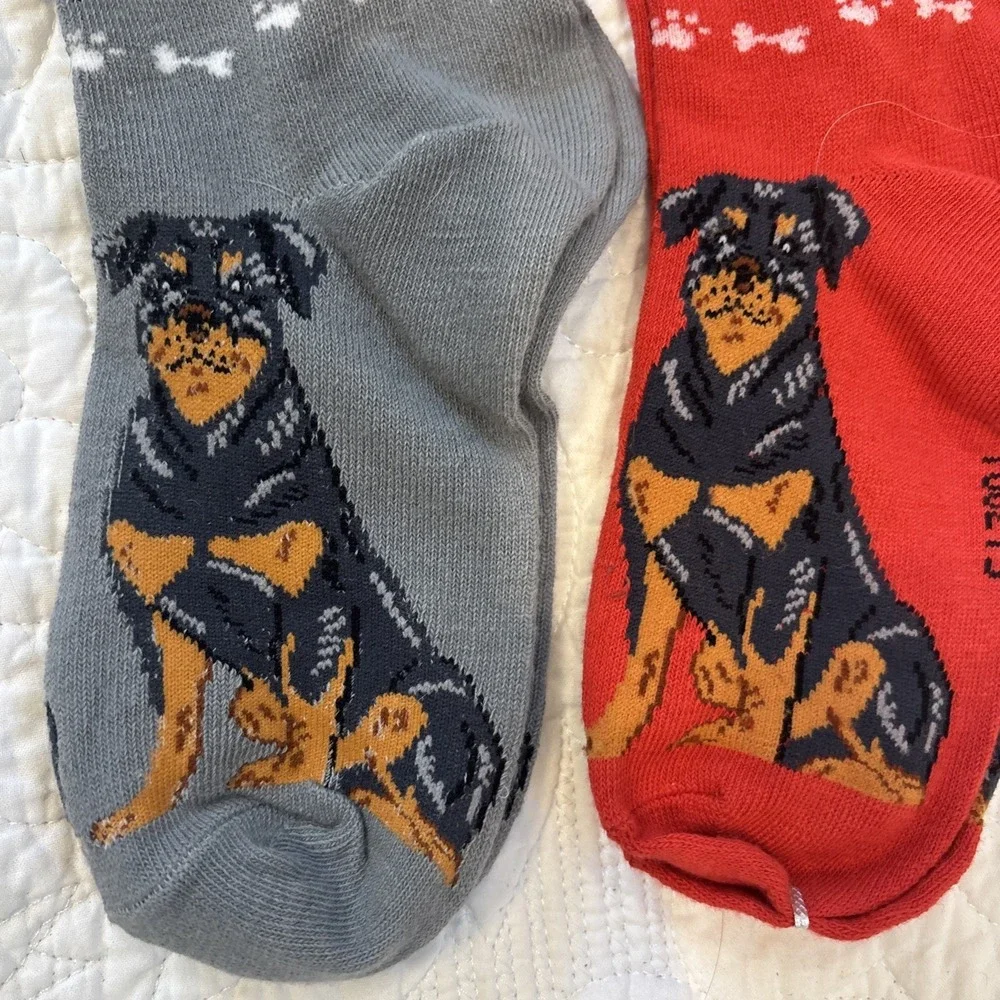 Foozy's Canine Collection Rottweiler Socks SZ 9-11 Gray Red Lot of 2 PolyBlend
